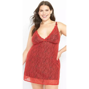NWT Cacique Red Lace Black Lining Babydoll Nightie Romantic Sz 18/20
